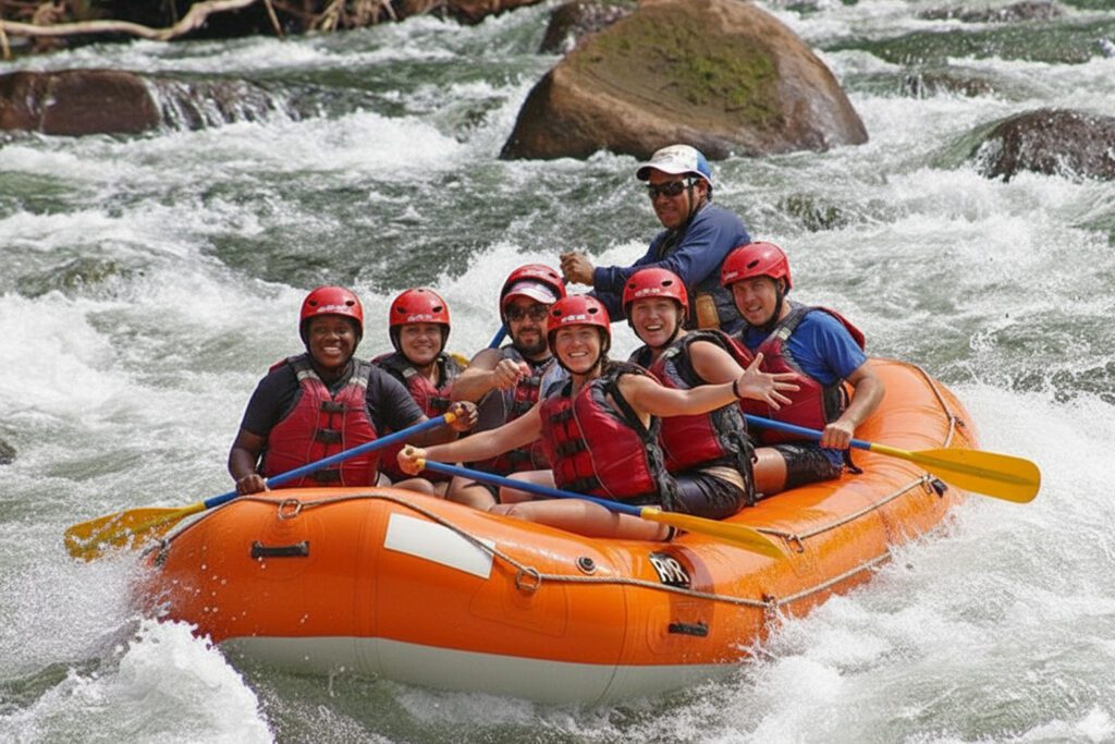 Balsa River rafting in Costa Rica – beginner-friendly adventure tour near Arenal Volcano with safe rapids, hot springs, and wildlife encounters.