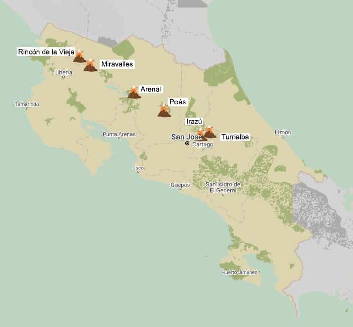 Costa Rica Volcanoes Map