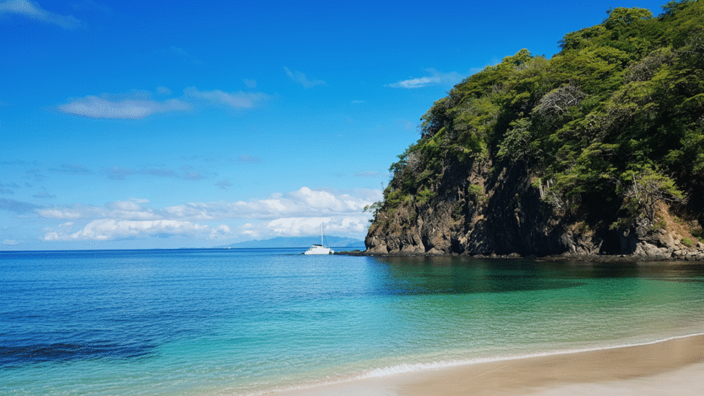 Boats anchored at Playas del Coco Costa Rica with local fishermen and diving tour departures