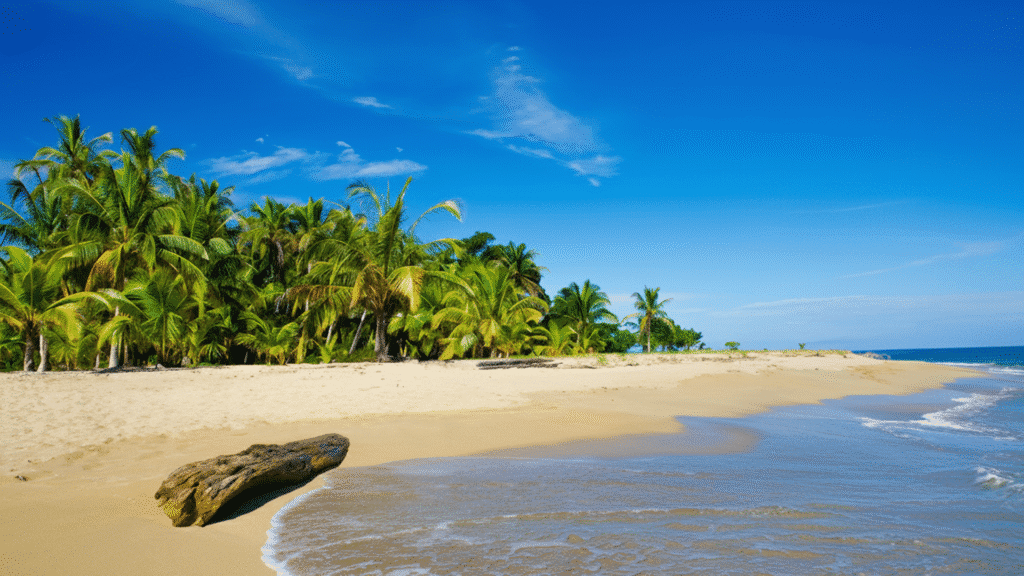 Colorful Caribbean village of Puerto Viejo Costa Rica with palm trees and reggae beach vibes
